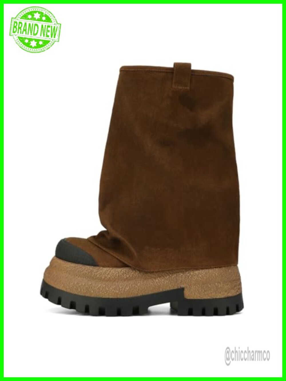 Slouchy Canvas Platform Mid Calf Boots Fold Over Round Toe Slip On